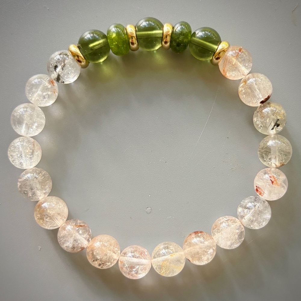 Green Moldavite and Herkimer Handcrafted Beaded Bracelet - Picture 6 of 6